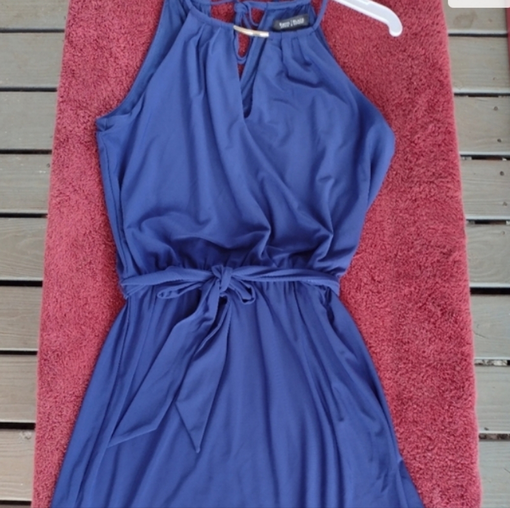 White House Black Market Periwinkle Blue Halter Dress with Silver Hardware S